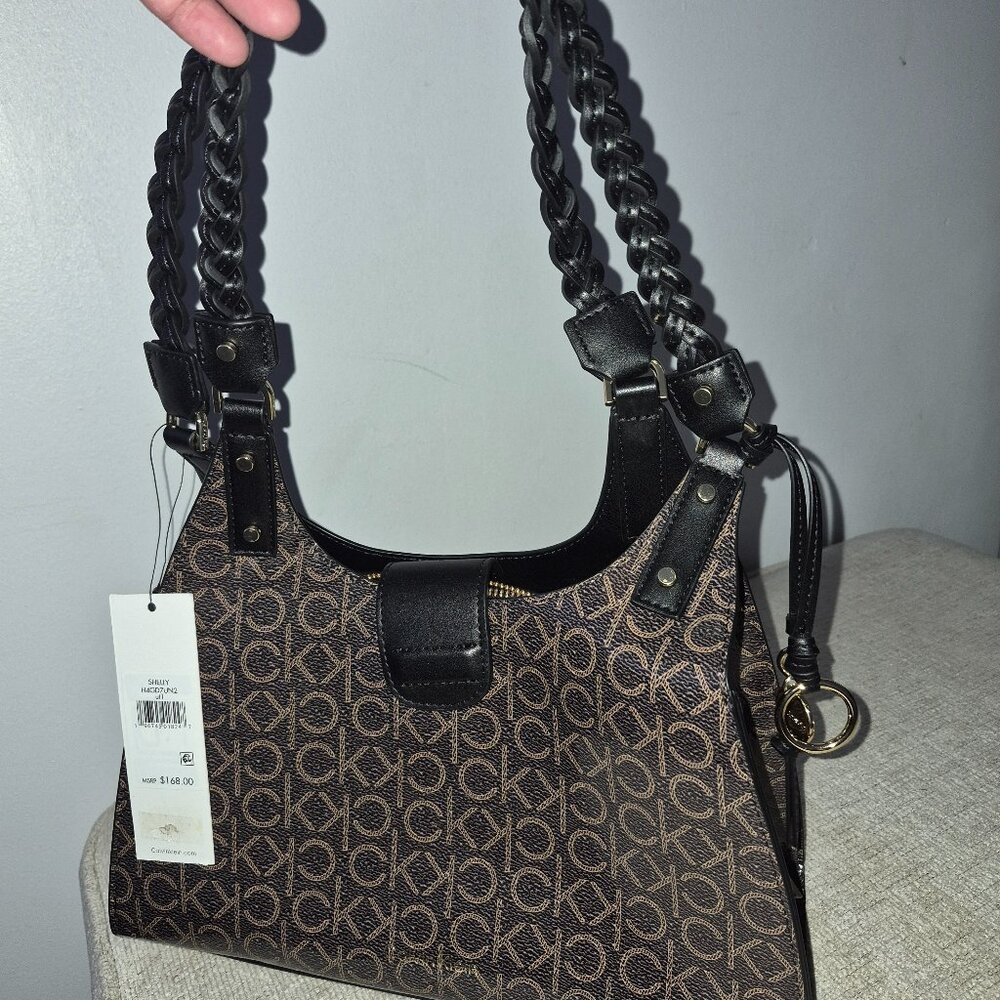 Calvin Klein Brown Shoulder Bag with Braided Handle – New With Tags